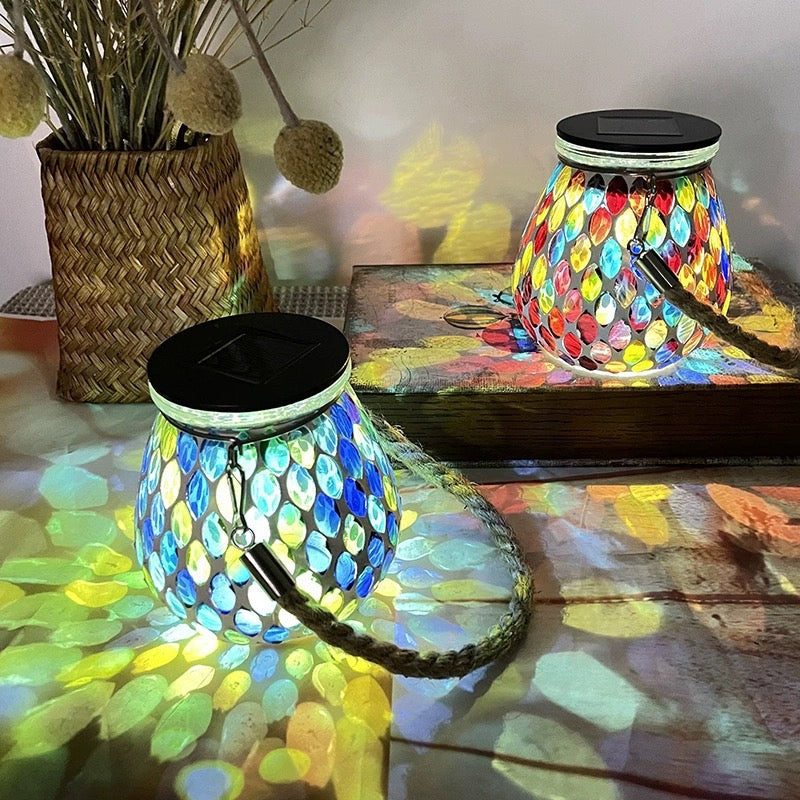 Handcrafted Hanging Mosaic Solar Lantern – Outdoor Glass Mosaic Garden Light for Patio, Tree & Balcony Décor