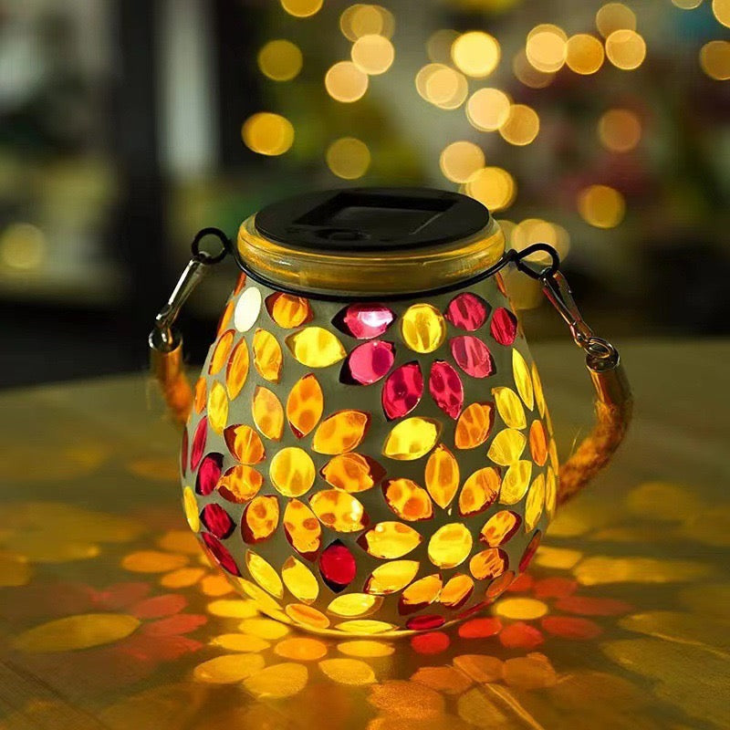 Handcrafted Hanging Mosaic Solar Lantern – Outdoor Glass Mosaic Garden Light for Patio, Tree & Balcony Décor