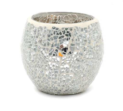 silver glass mosaic candle holder