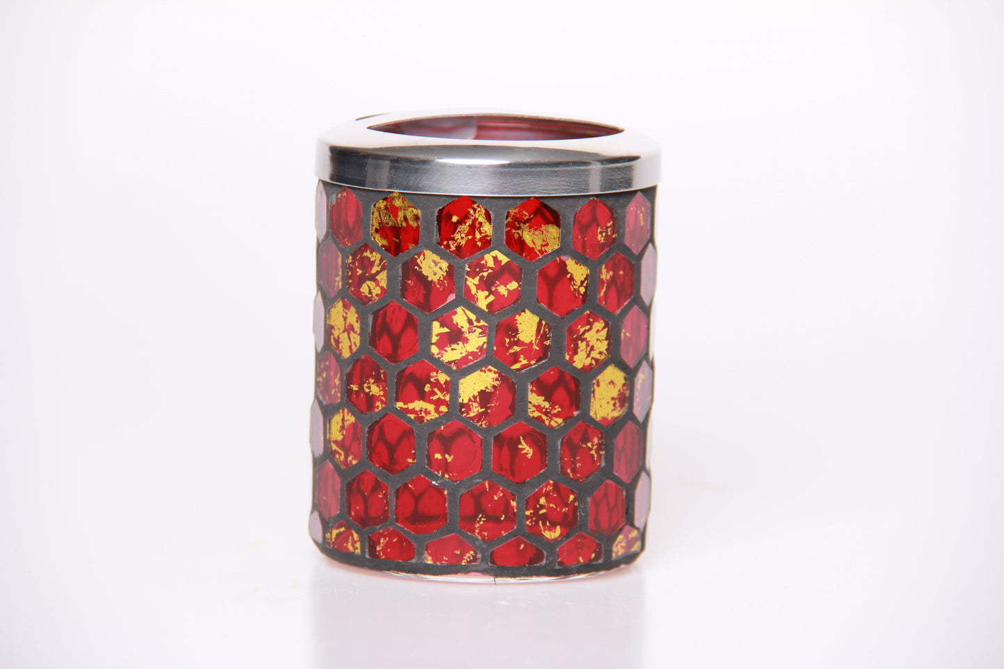 Red Gold Honeycomb Handmade Red Glass Mosaic Bathroom Accessories Set 4