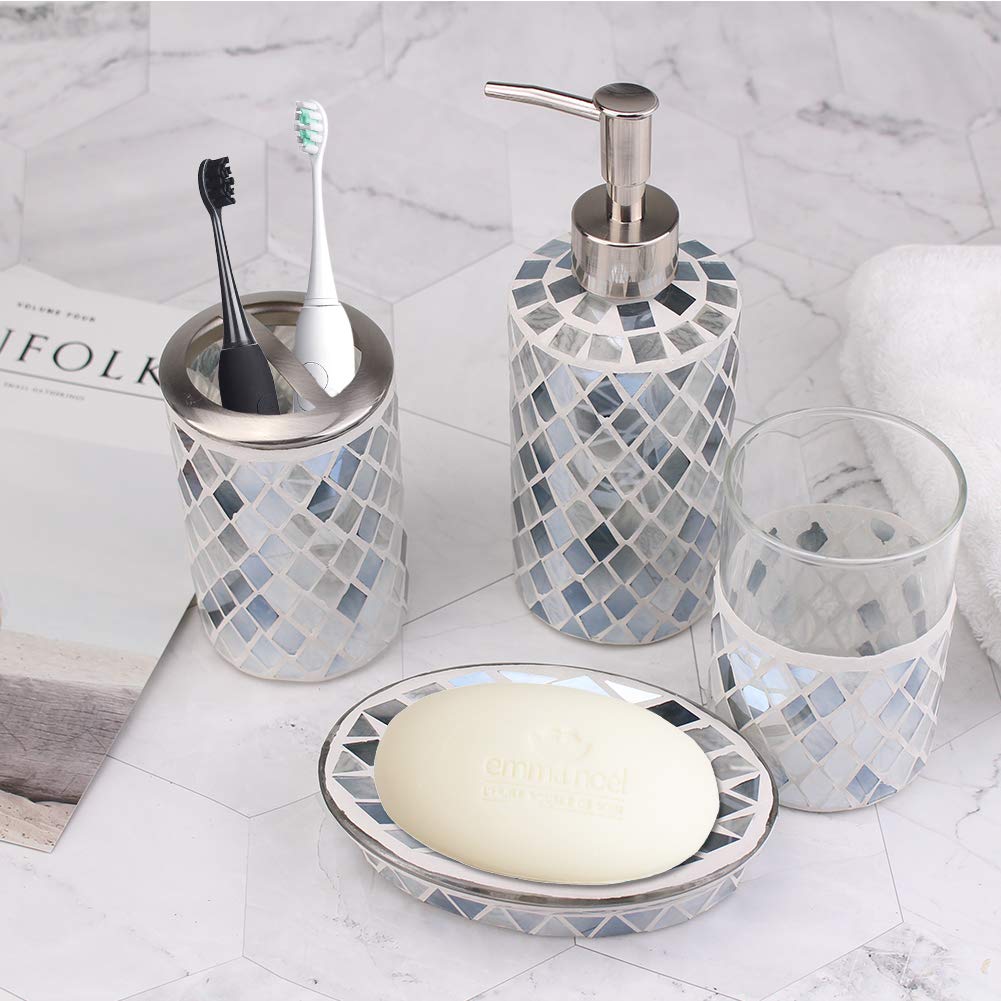 Shiney Grey Tile Handmade Glass Mosaic Bathroom Accessories Set 4 for Wholesale