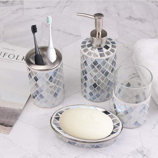 Shiney Grey Tile Handmade Glass Mosaic Bathroom Accessories Set 4 for Wholesale