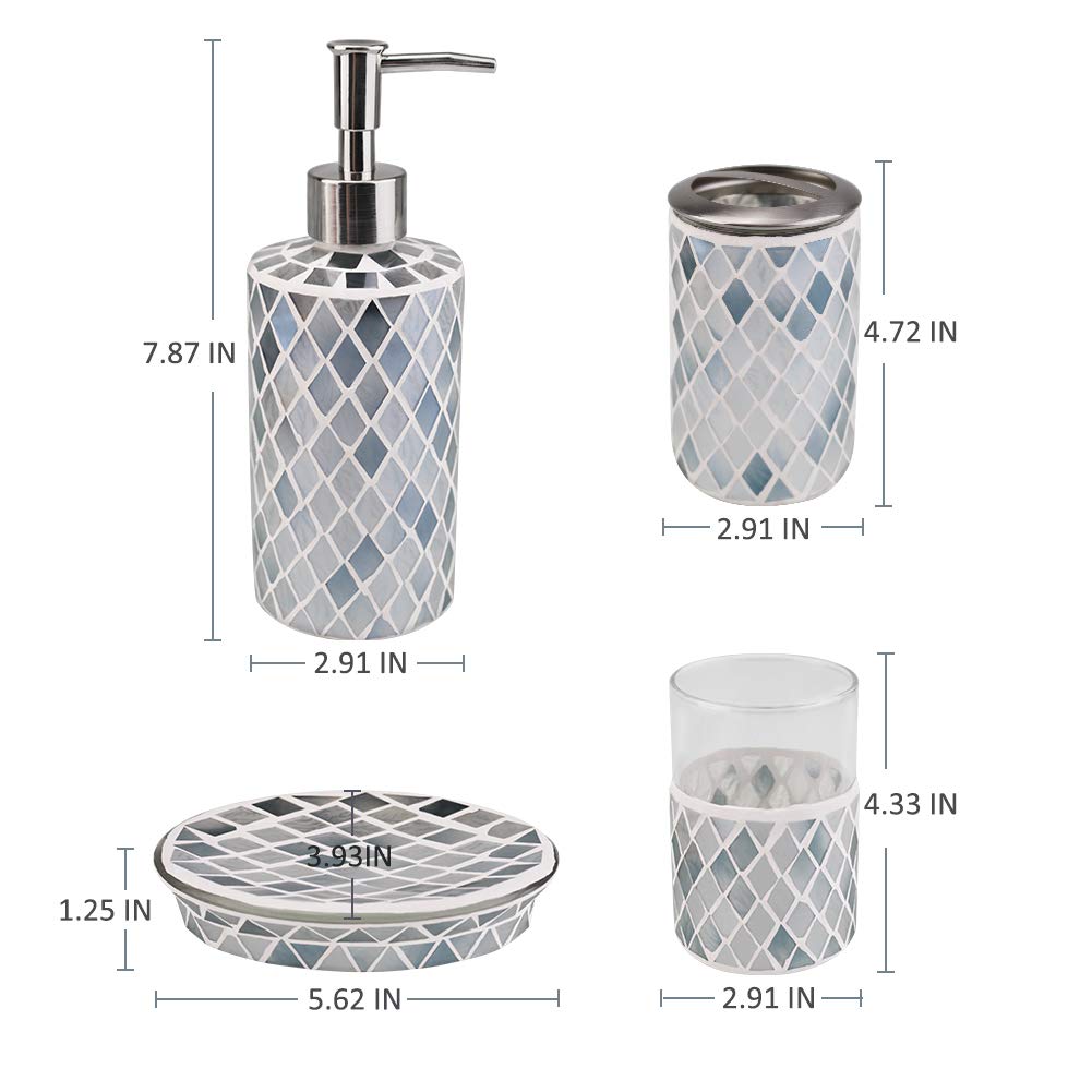 Shiney Grey Tile Handmade Glass Mosaic Bathroom Accessories Set 4 for Wholesale