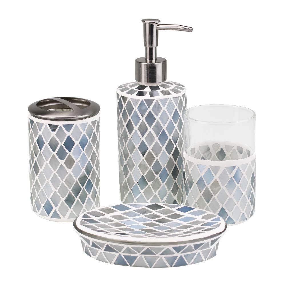 Shiney Grey Tile Handmade Glass Mosaic Bathroom Accessories Set 4 for Wholesale