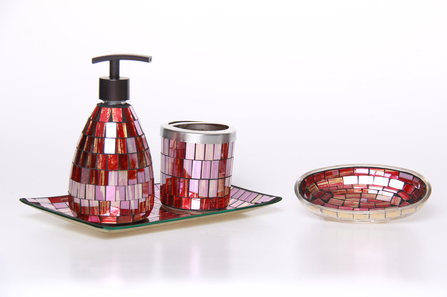 Shiney Red Tile Handmade Red Glass Mosaic Bathroom Accessories Set