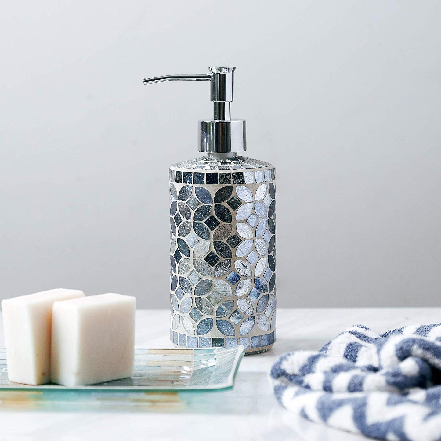 Handmade Silver Glass Mosaic Soap Dispenser