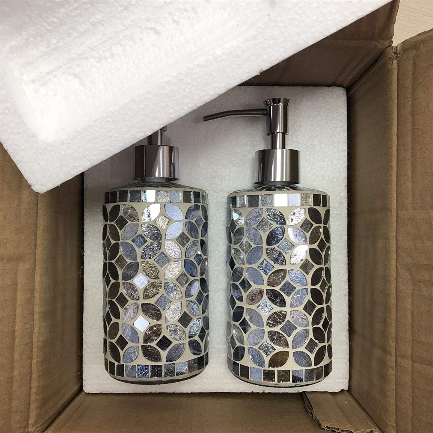 Handmade Silver Glass Mosaic Soap Dispenser