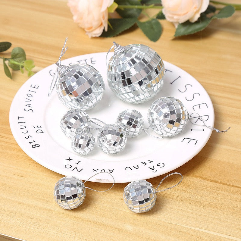 Silver Glass Mosaic Decorative Ball, Handcrafted Reflective Glass Sphere for Home and Retail Décor