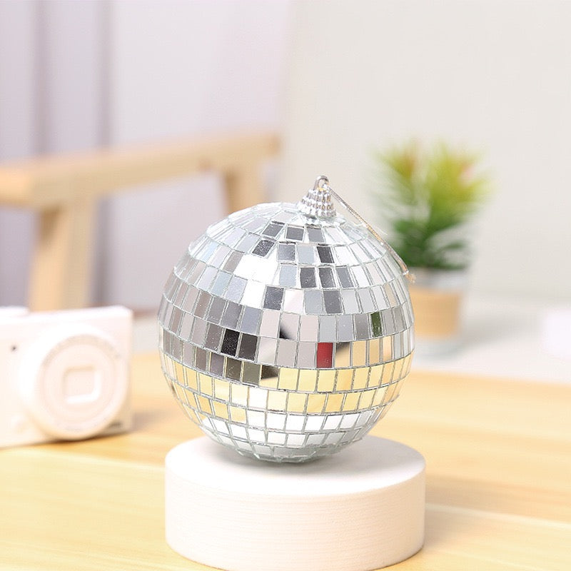 Silver Glass Mosaic Decorative Ball, Handcrafted Reflective Glass Sphere for Home and Retail Décor