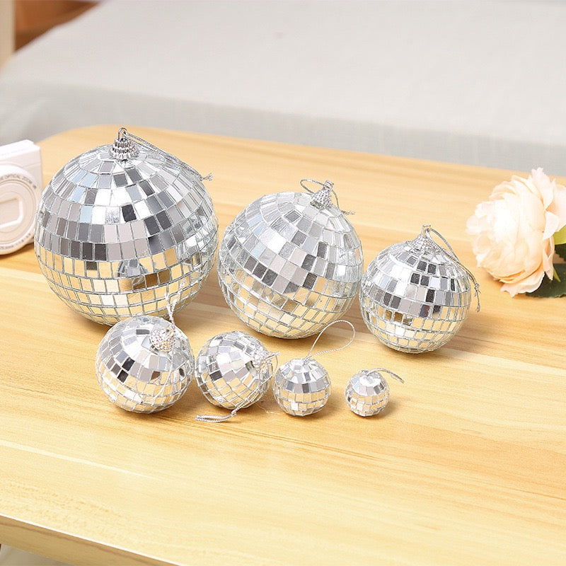 Silver Glass Mosaic Decorative Ball, Handcrafted Reflective Glass Sphere for Home and Retail Décor