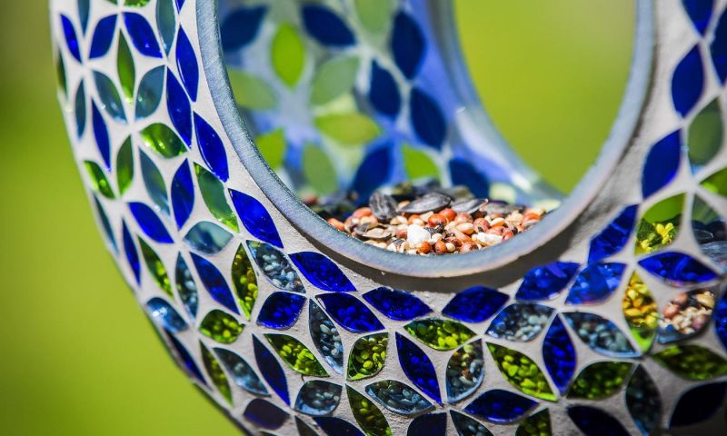 Glass Mosaic Hanging Bird Feeder for Outdoors - Fly-Through Wild Bird Feeder