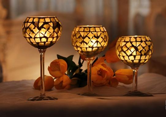 glass mosaic goblet candle holder