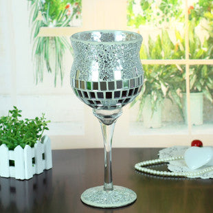 glass mosaic goblet candle holder