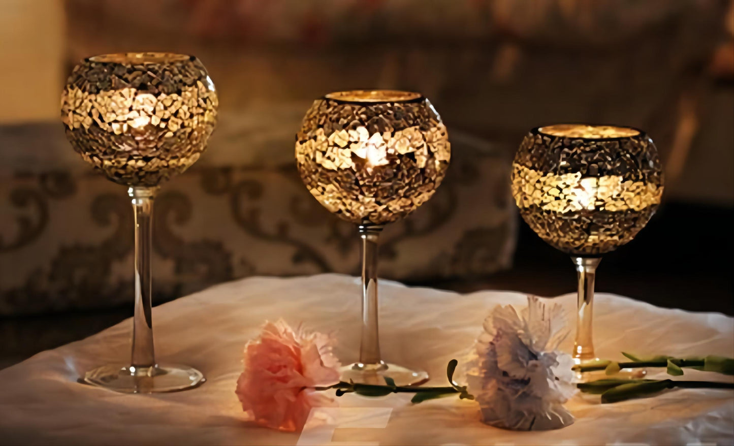 glass mosaic goblet candle holder