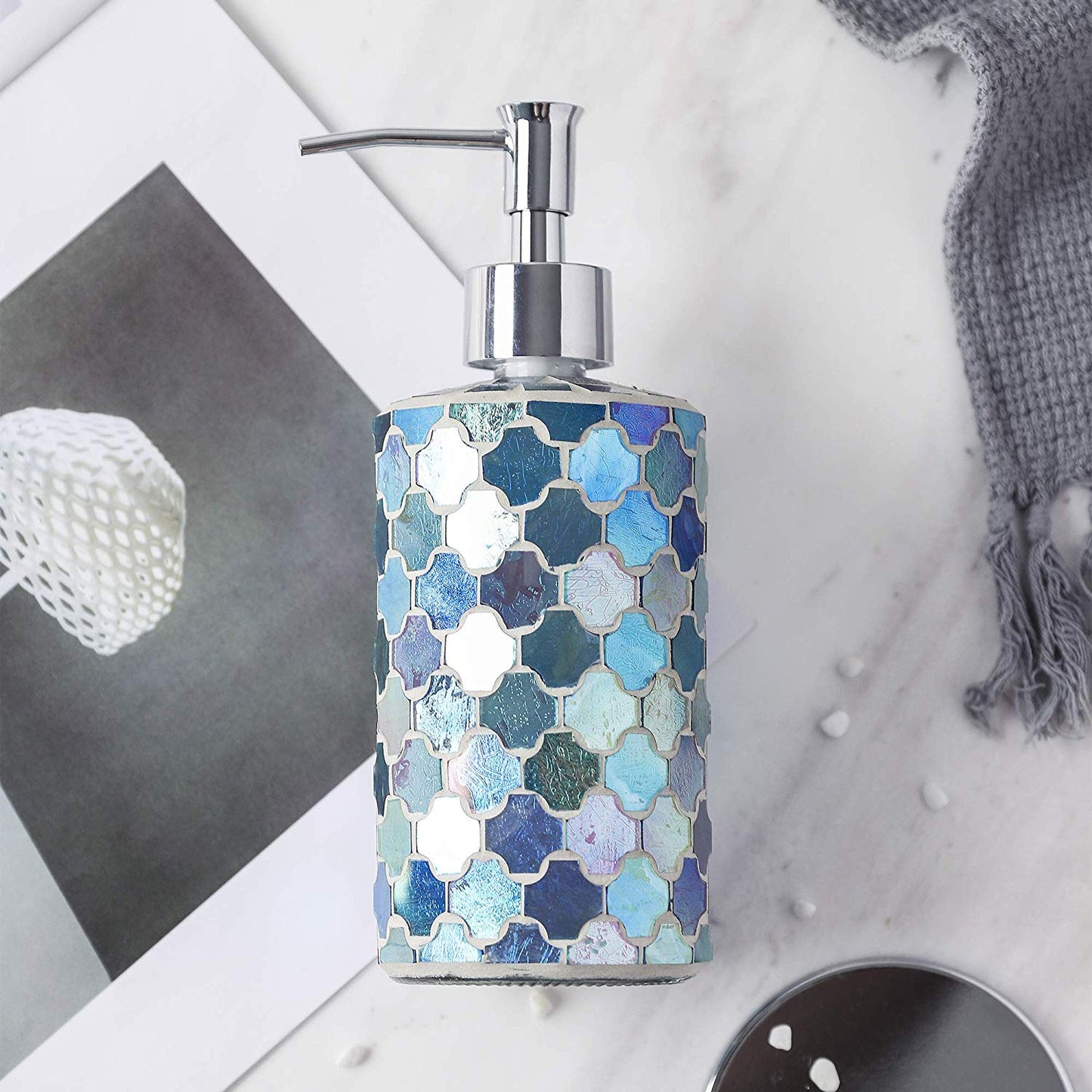 Handmade Silver Glass Mosaic Soap Dispenser