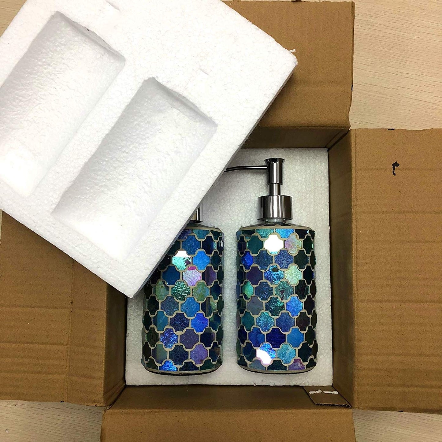 Handmade Silver Glass Mosaic Soap Dispenser