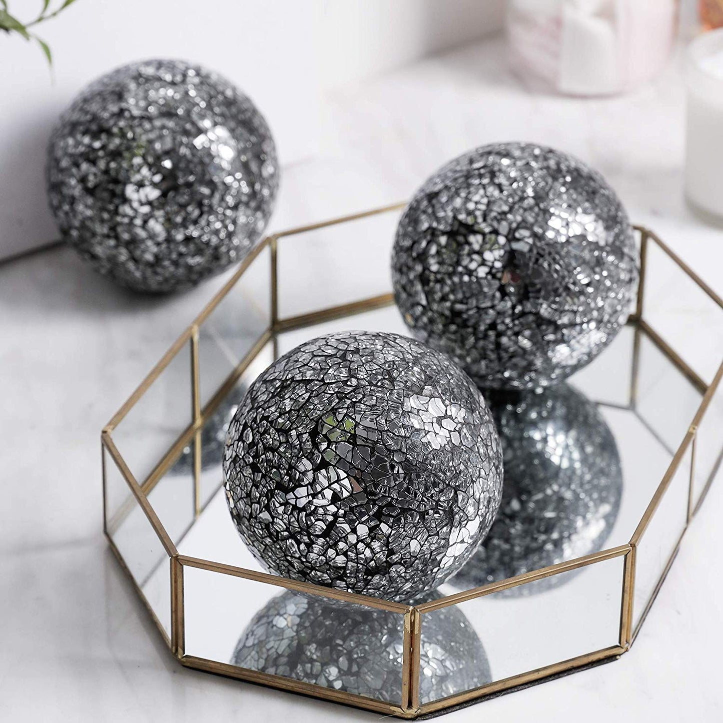 Black glass mosaic decorative ball with handcrafted mosaic texture for modern home décor