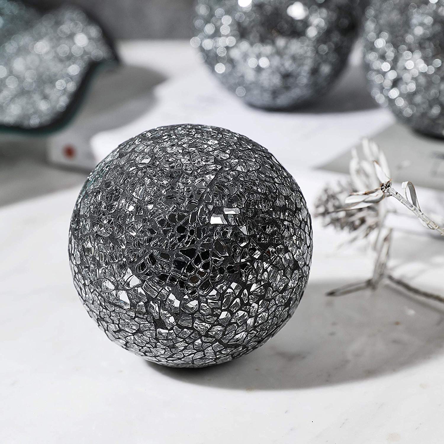 Black glass mosaic decorative ball with handcrafted mosaic texture for modern home décor
