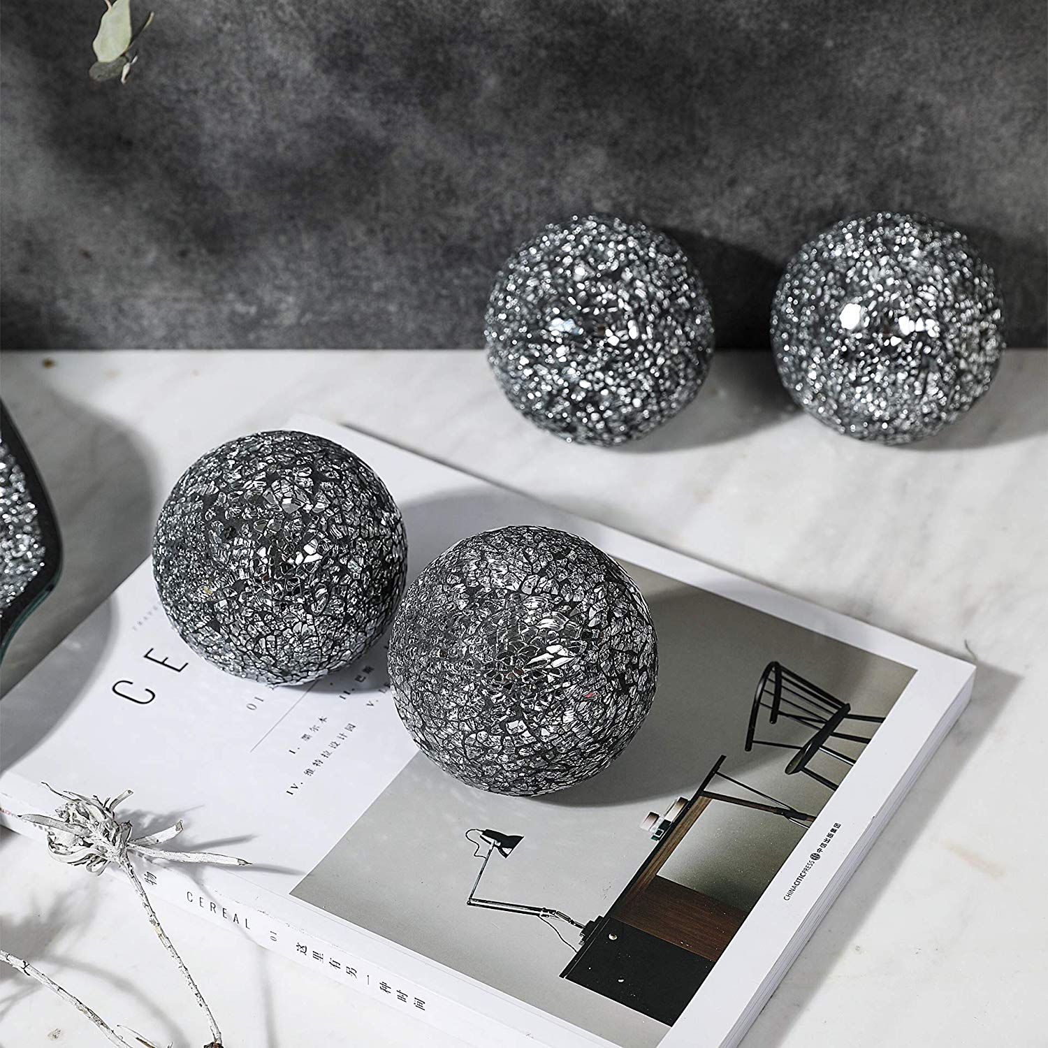 Black glass mosaic decorative ball with handcrafted mosaic texture for modern home décor