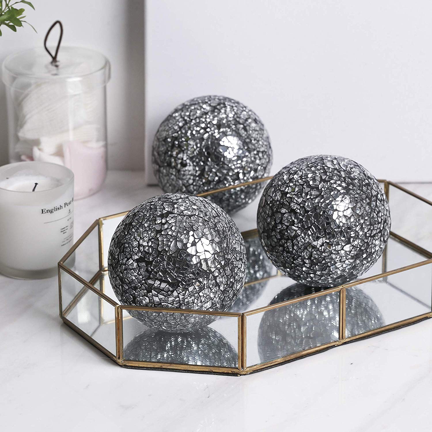 Black glass mosaic decorative ball with handcrafted mosaic texture for modern home décor