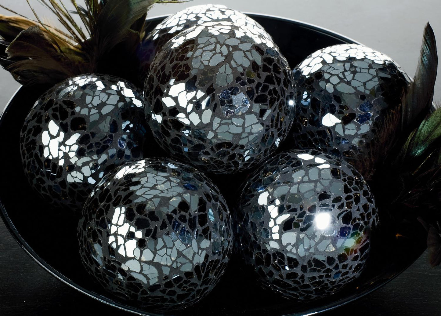 Black glass mosaic decorative ball with handcrafted mosaic texture for modern home décor