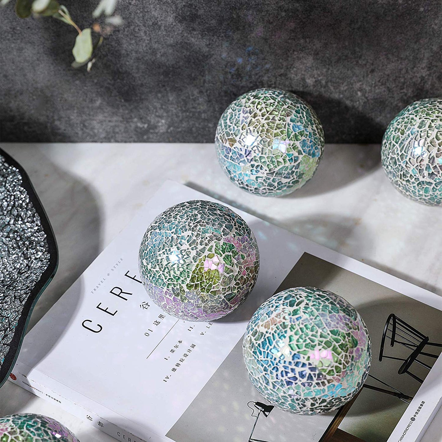 Multicolor glass mosaic decorative ball with artistic handcrafted mosaic pattern