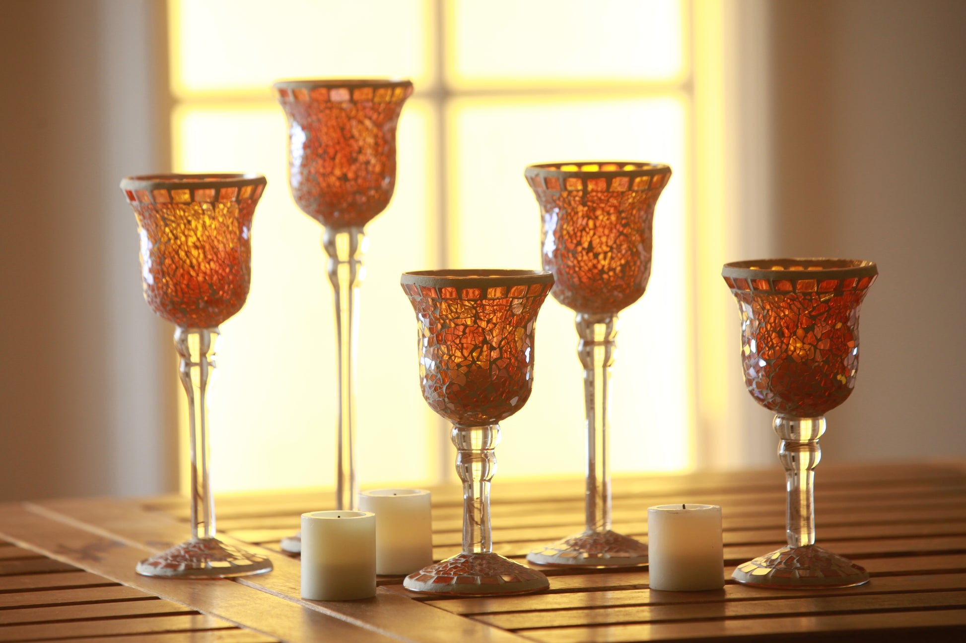glass mosaic goblet candle holder