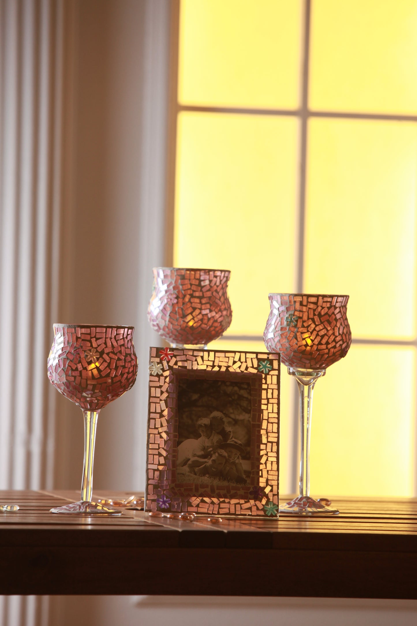 glass mosaic goblet candle holder