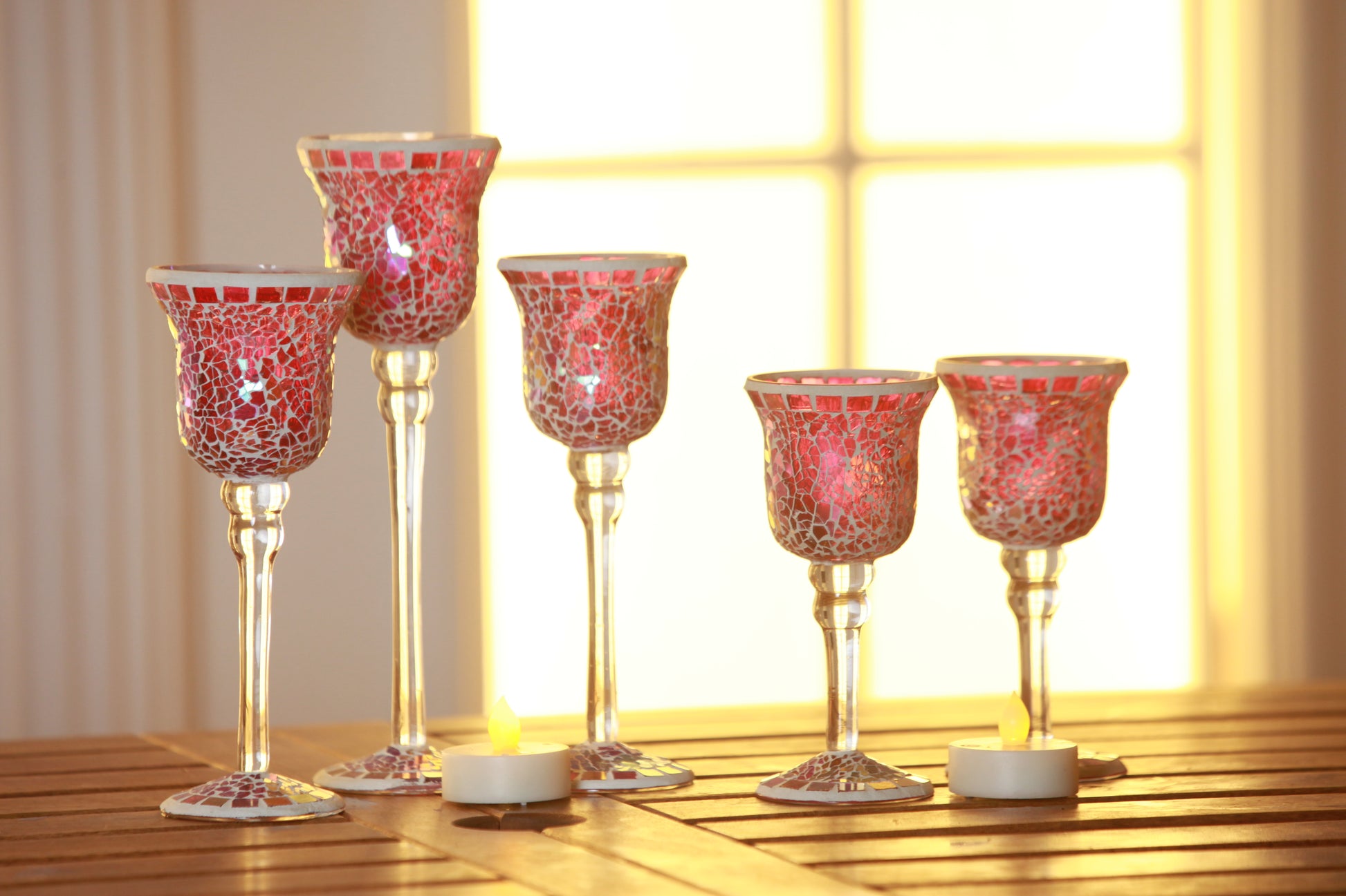 glass mosaic goblet candle holder