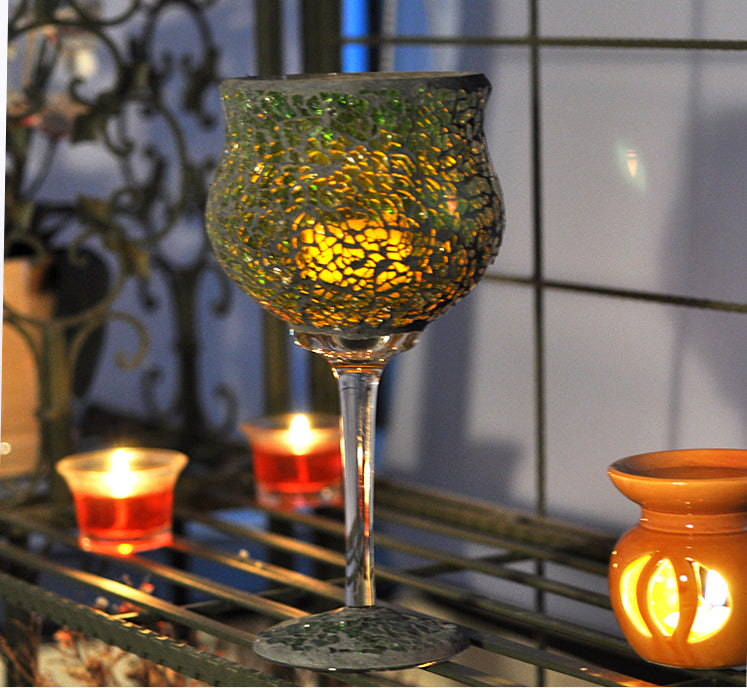 glass mosaic goblet candle holder