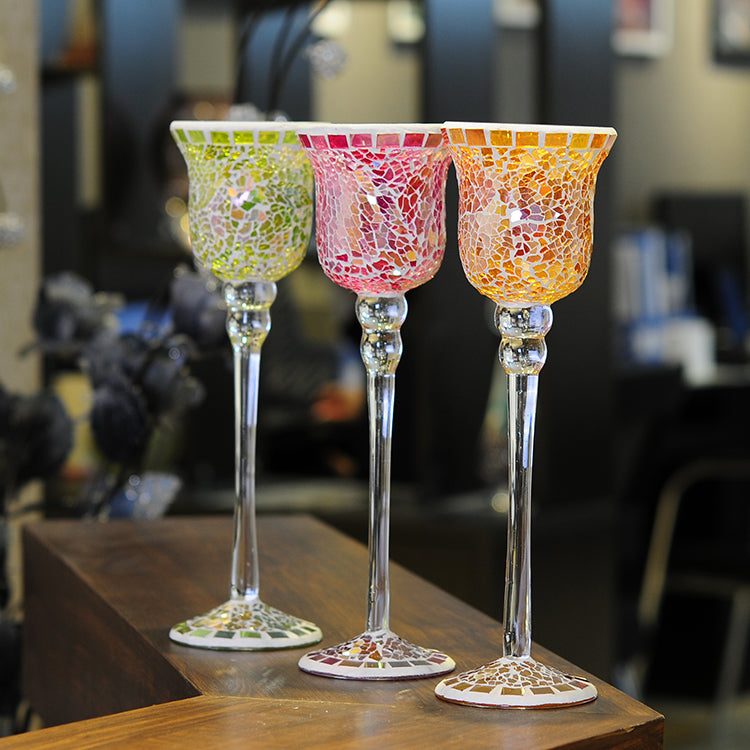 glass mosaic goblet candle holder