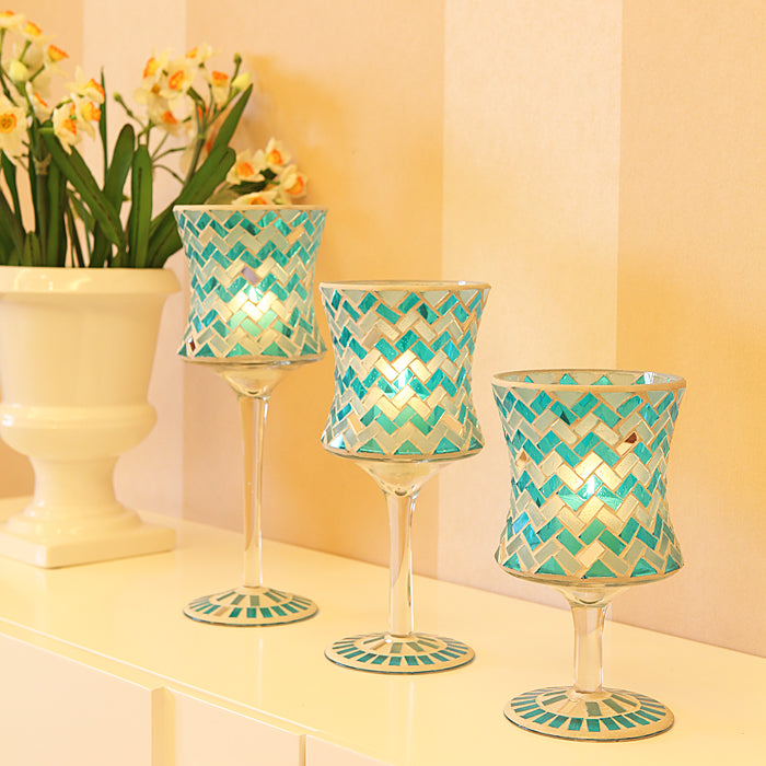 glass mosaic goblet candle holder