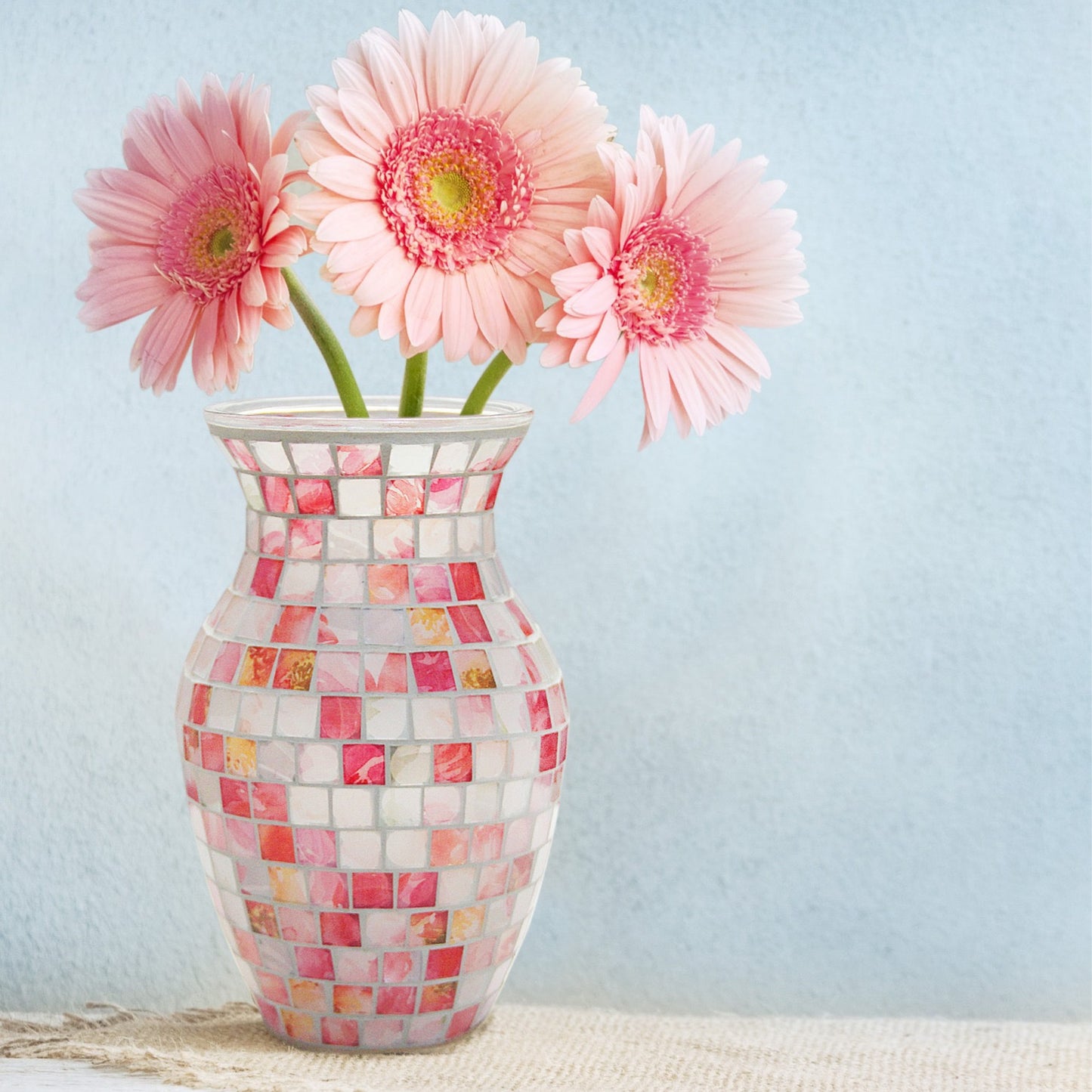 Mosaic Vase, Glass Blue Flower Vases for Centerpieces, Handmade Bud Vase for Wedding Flower Arrangement, Living Room, Kitchen, Home Decor