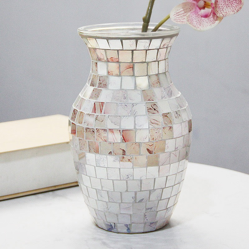 Mosaic Vase, Glass Blue Flower Vases for Centerpieces, Handmade Bud Vase for Wedding Flower Arrangement, Living Room, Kitchen, Home Decor