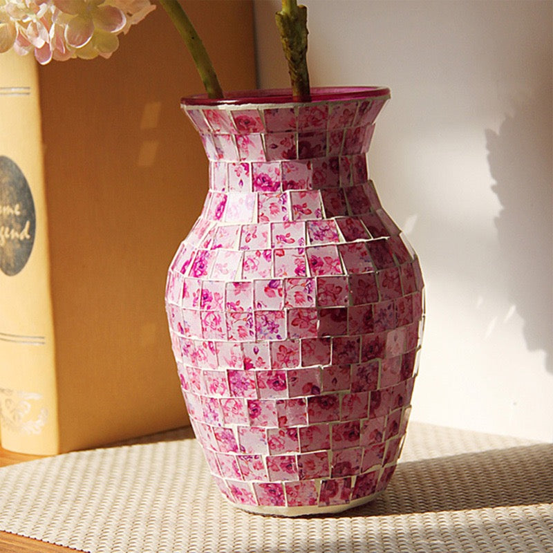 Mosaic Vase, Glass Blue Flower Vases for Centerpieces, Handmade Bud Vase for Wedding Flower Arrangement, Living Room, Kitchen, Home Decor