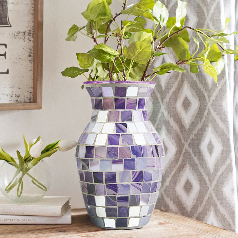 Mosaic Vase, Glass Blue Flower Vases for Centerpieces, Handmade Bud Vase for Wedding Flower Arrangement, Living Room, Kitchen, Home Decor