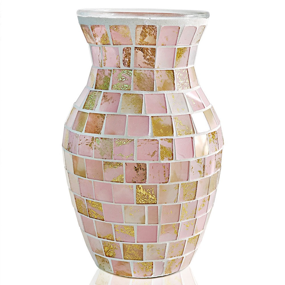 Mosaic Vase, Glass Blue Flower Vases for Centerpieces, Handmade Bud Vase for Wedding Flower Arrangement, Living Room, Kitchen, Home Decor