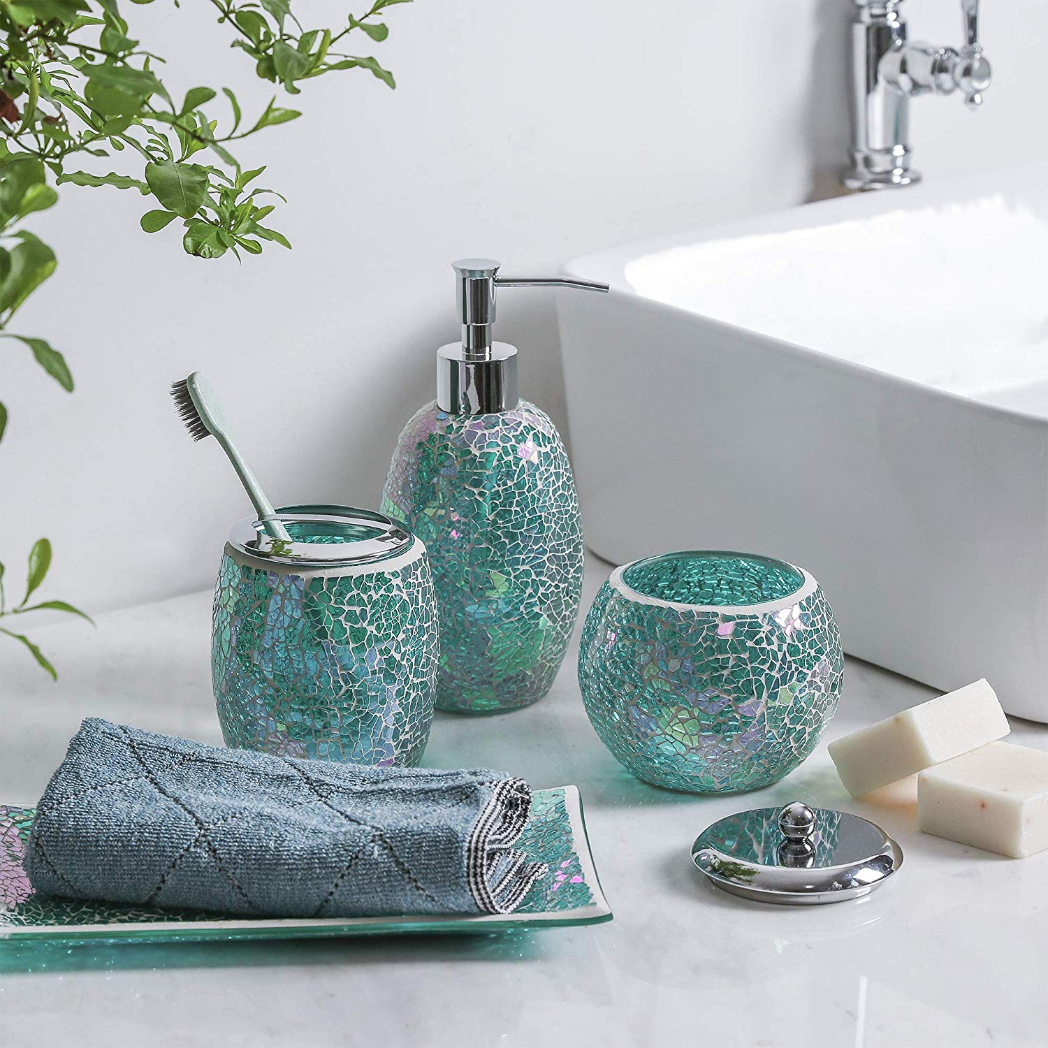 handmade glass mosaic bathroom accessories