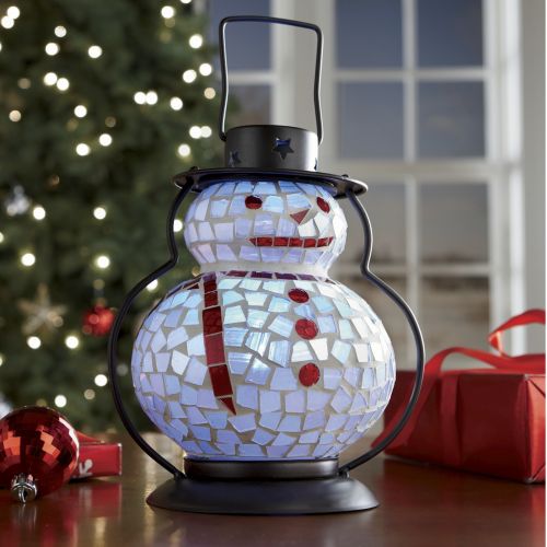 Handmade mosaic snowman candle holder for home and holiday decoration
