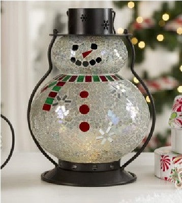 Handmade mosaic snowman candle holder for home and holiday decoration