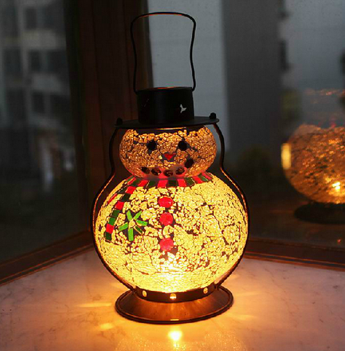 Handmade mosaic snowman candle holder for home and holiday decoration